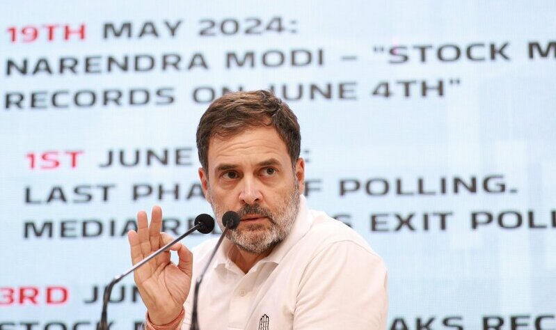 Rahul Gandhi holding a press conference on June 6, 2024. Photo: Congress