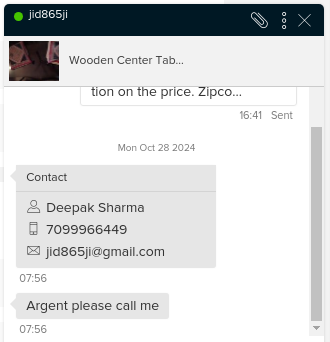 Screenshot of the Quikr chat that Deepak Sharma had with me on October 28, 2024.