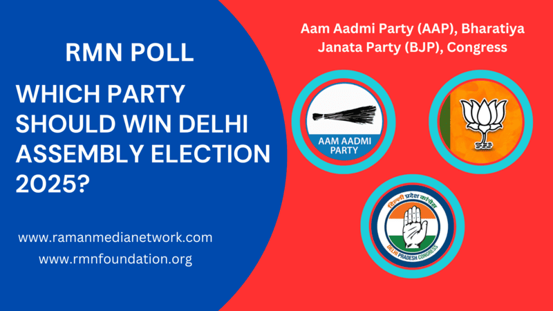 RMN Poll: Which Party Should Win Delhi Assembly Election 2025? Inset photo courtesy: AAP, BJP, Congress