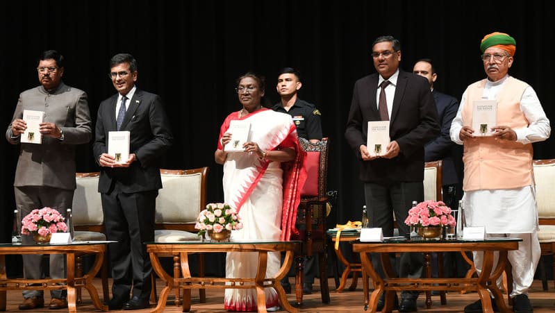 The President of India, Droupadi Murmu, released three publications of the Supreme Court of India at Rashtrapati Bhavan, in New Delhi on November 5, 2024. Photo: PIB