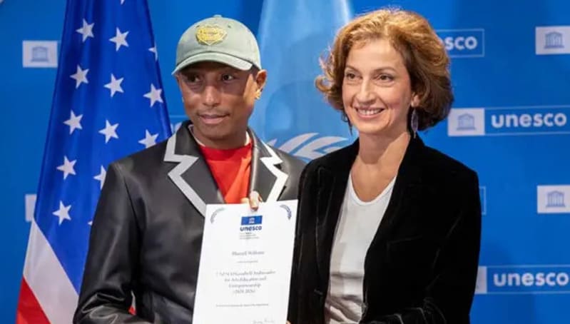 Audrey Azoulay, Director-General of UNESCO, appointed American musician Pharrell Williams as UNESCO Goodwill Ambassador. Photo: UNESCO