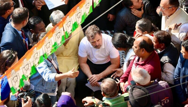 Congress leader Rahul Gandhi on an election campaign for Delhi Assembly election on January 28, 2025. Photo: Congress