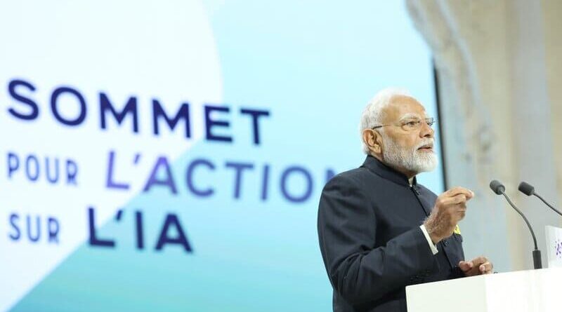 Prime Minister (PM) of India Narendra Modi delivering the opening address at the AI Action Summit in Paris on February 11, 2025. Photo courtesy: Narendra Modi / Twitter